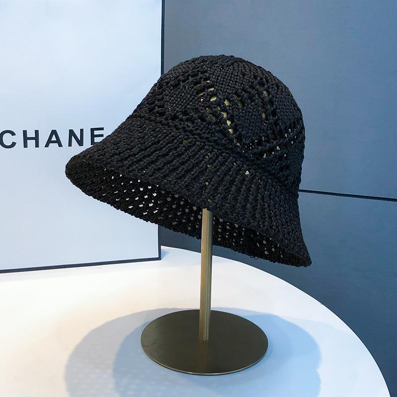 

Полая вязаная шляпа-ведро, летняя тонкая дышащая однотонная, с маленькими полями, детская чёрный