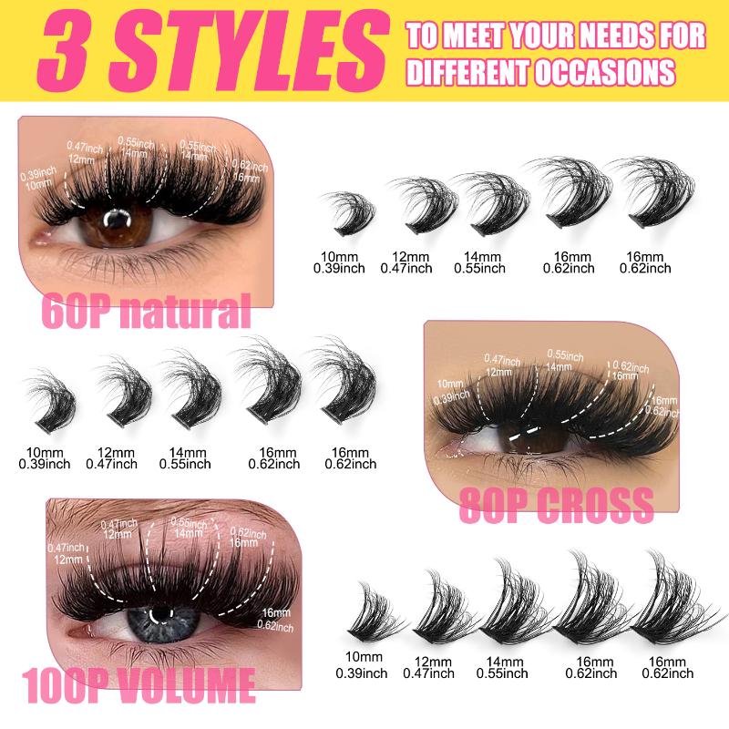 Cluster Lashes Individual Eyelash Extensions Mixed Length Full Volume Lightweight for Glam Look Occasions