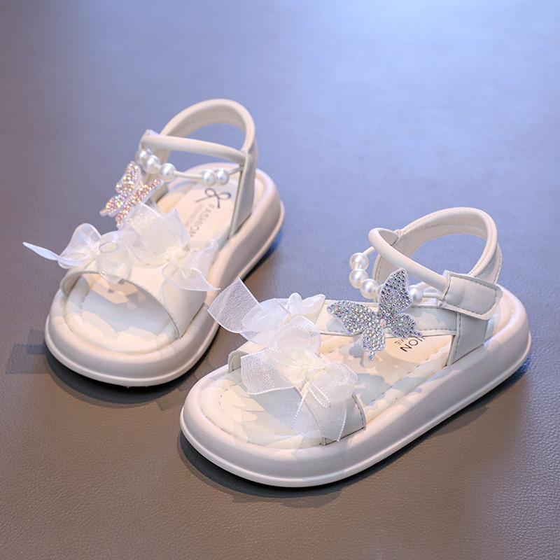 

Детские сандалии-туфельки для девочек с жемчугом и бантом, универсальные пляжные сандалии с мягкой подошвой для малышей и детей младшего возраста 26 белый