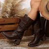 Western Boots Fashion Pointed Toe Sleeve Studded Belt Buckle Non-Slip Wear-Resistant Block Heel