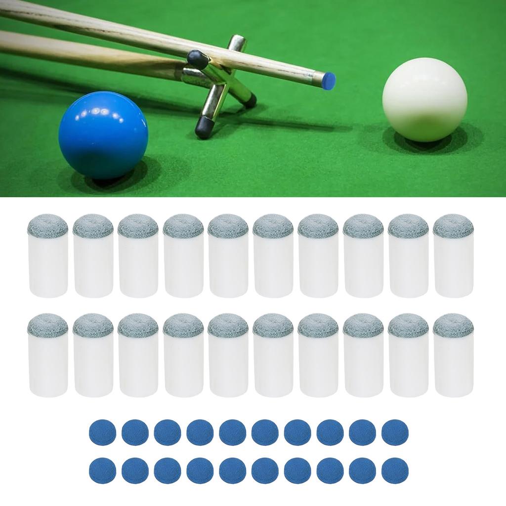 Pool Cue Tips Billiard Cue Tips 20 Sets Secure Fit Abrasion Proof 12mm Replacement Tips for Snooker Players Gray and Blue Plastic  
