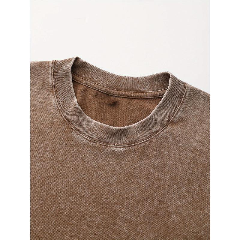 European Sizes Men'S Heavy Vintage Distressed Loose T-shirt | Soft Washed Nostalgic Crew Neck Casual Daily Top, Breathable and Comfortable