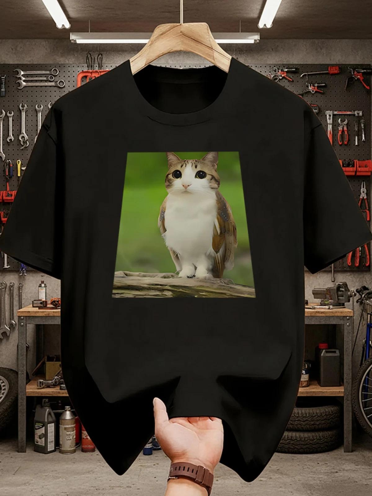 Cat Meme T-Shirt with a Meowing Expression, Funny Cat Meme Shirt, Cat And Owl Br M