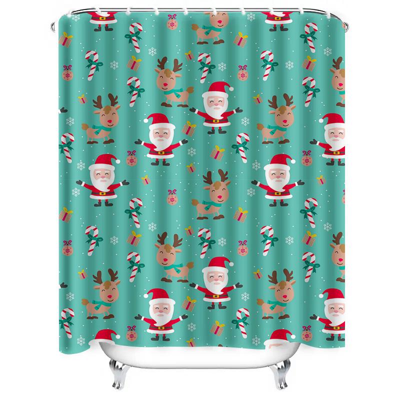 TU Christmas Shower Curtain Festive Holiday Decor Waterproof Bathroom Set Merry Xmas Pattern Farmhouse Style Modern Design Holid