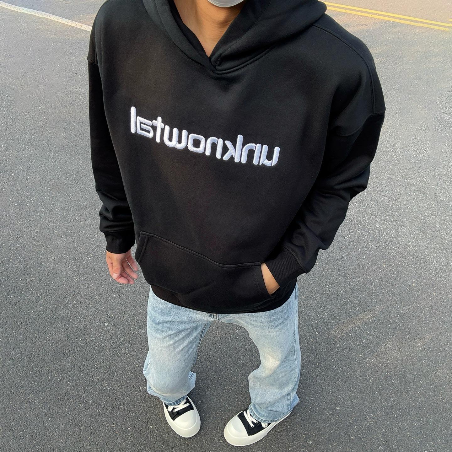 Men s Autumn Heavyweight Black Hooded Sweatshirt: Versatile High Street Style L