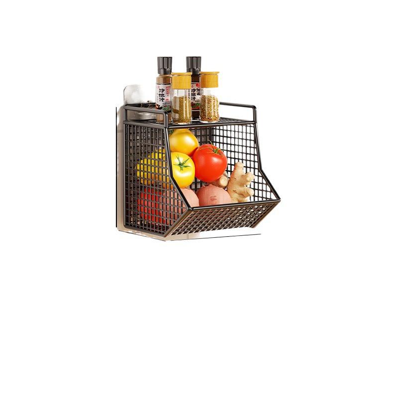 Wall-Mounted Scallion, Ginger & Garlic Storage Basket and Seasoning Box