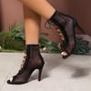 Fashion Spring Mesh Ankle Sandals Boots High Heels Sexy Booties Peep-toe Pumps Lady Party Shoes