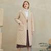 Autumn Winter Women's Notched Lapel Quilted Coat, Knee-Length Belted Waist Diamond Pattern Parka with Lightweight Warmth, Elegant Trench Style Jacket
