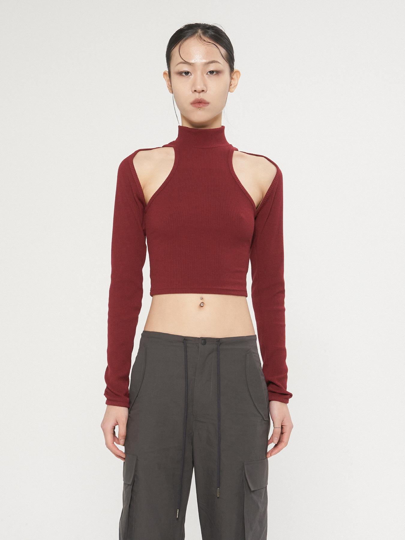 Ryu Young Cutout Knit Sleeve, Burgundy