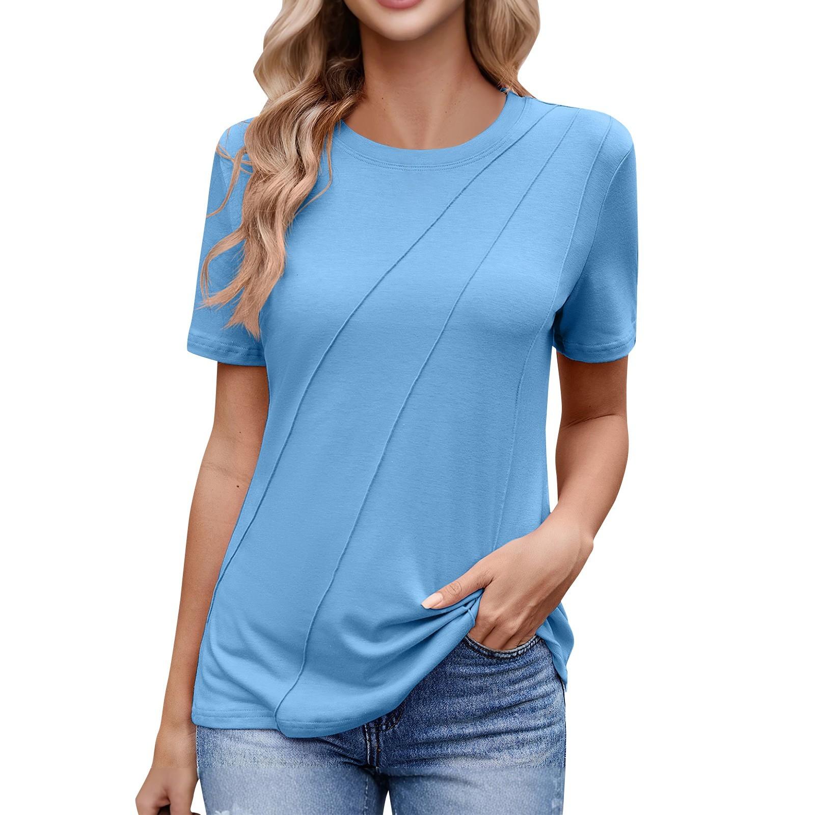 

Женская мода повседневный комфорт сексуальный однотонный круглый вырез короткий рукав топ L