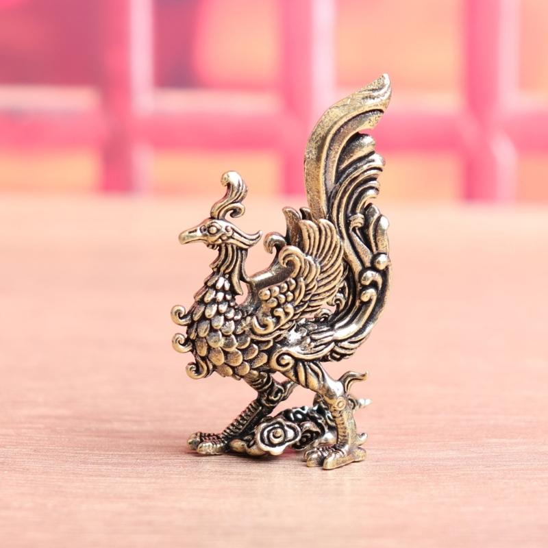 Elegant Antique Brasses Phoenixes Sculpture Spreading Wing with Auspicious Cloud Base Chinese Mythologies Bird Ornament Gift