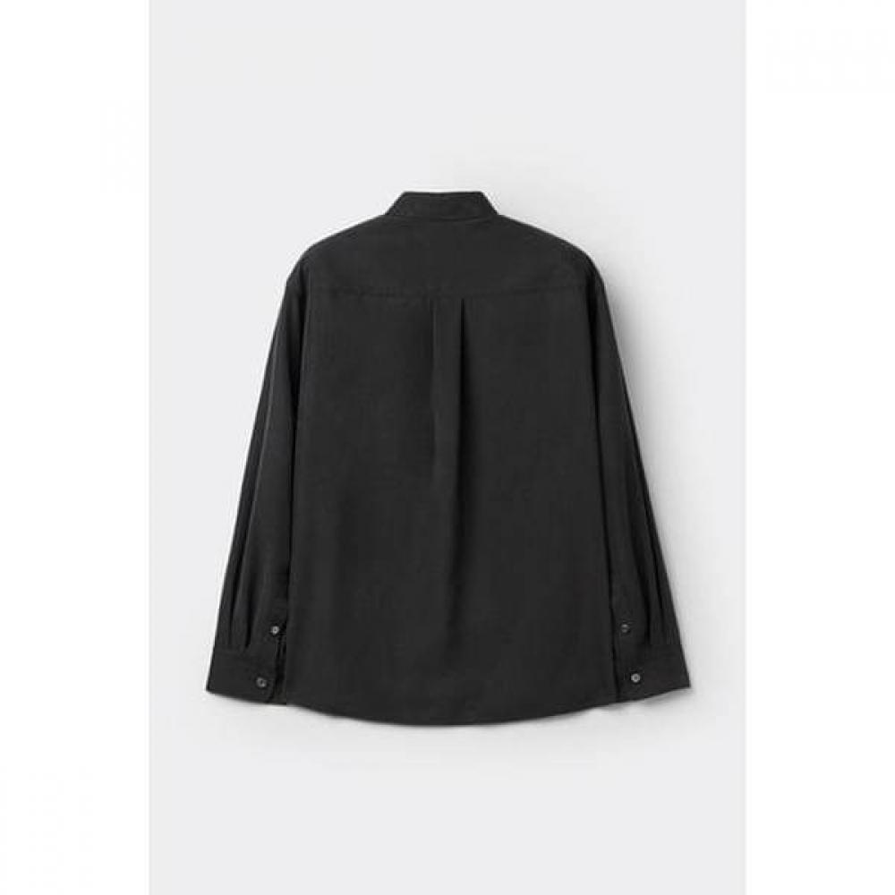 Customellow Relaxed Fit Chest Pocket Rayon Shirt Black Cwsaw25113bkx