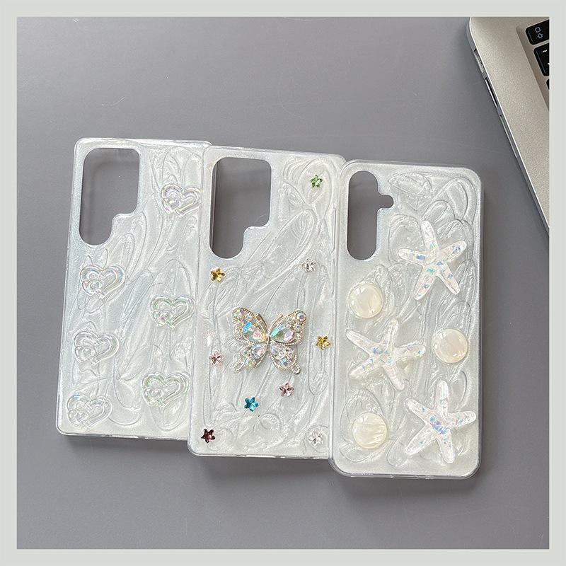 Compatible with Samsung S24 Ultra, S25, S23: Colorful Star & Butterfly Glitter Phone Case for Women