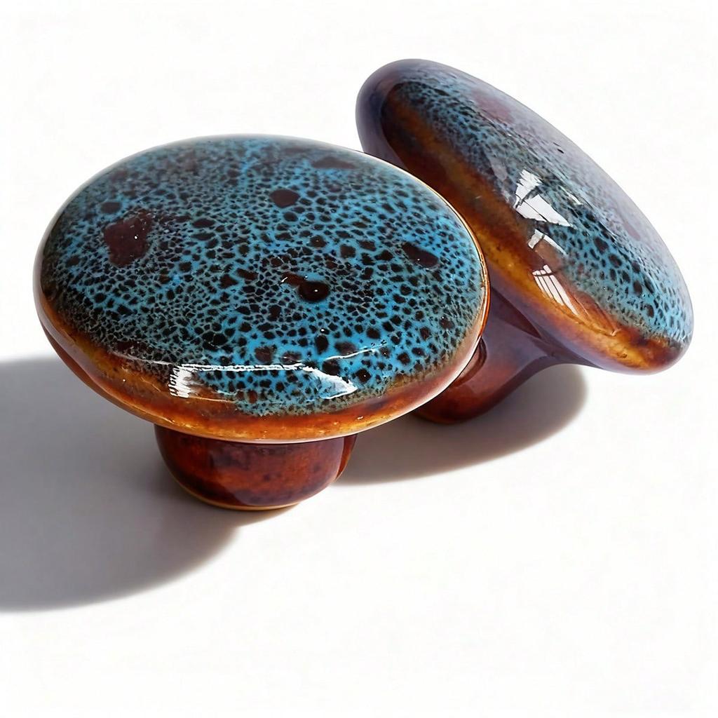33mm Vintage Blue Ceramic Knob Polished Metal Finish Antique Drawer Pulls for Cabinet Doors Home Decor Handles