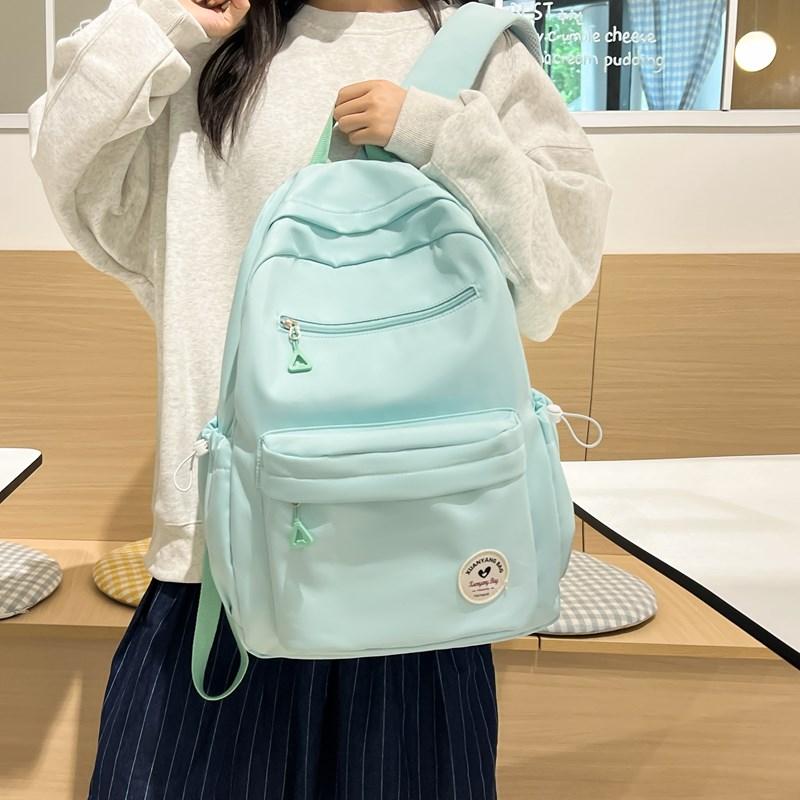 Large Capacity School Bag Women's Solid Color Backpack Lightweight Student Backpack Sports Travel Bag