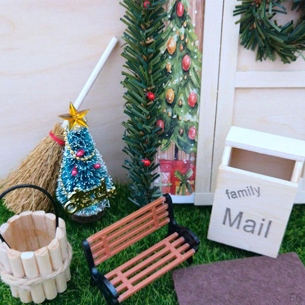 Christmas Door Mailbox Wooden Garland Broom Bucket Miniature Festive 1/12 crafts Toys