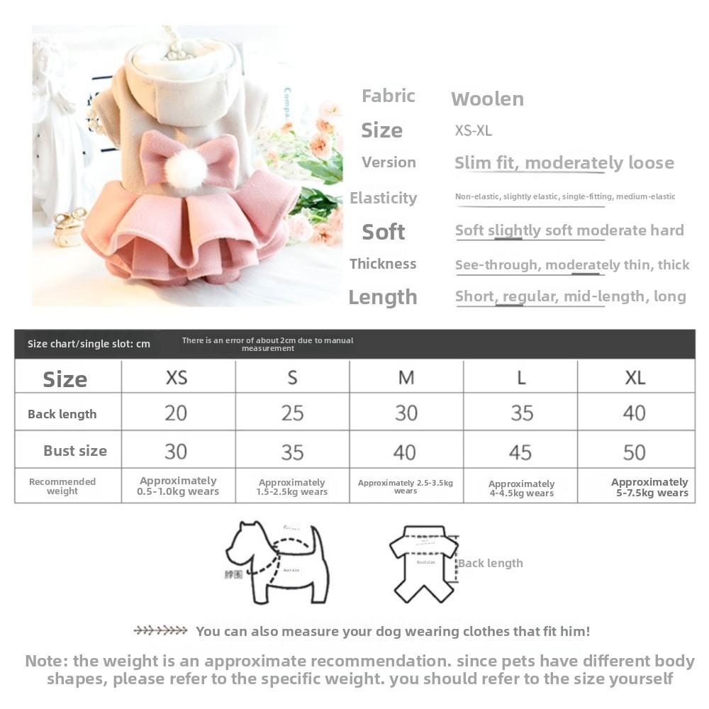 Fashion Autumn Winter Outfit Pet Dog Clothes Teddy Bear Woolen Pet Coat Dog Dresses Tutu Skirt Cat Princess Skirt for Small Dogs