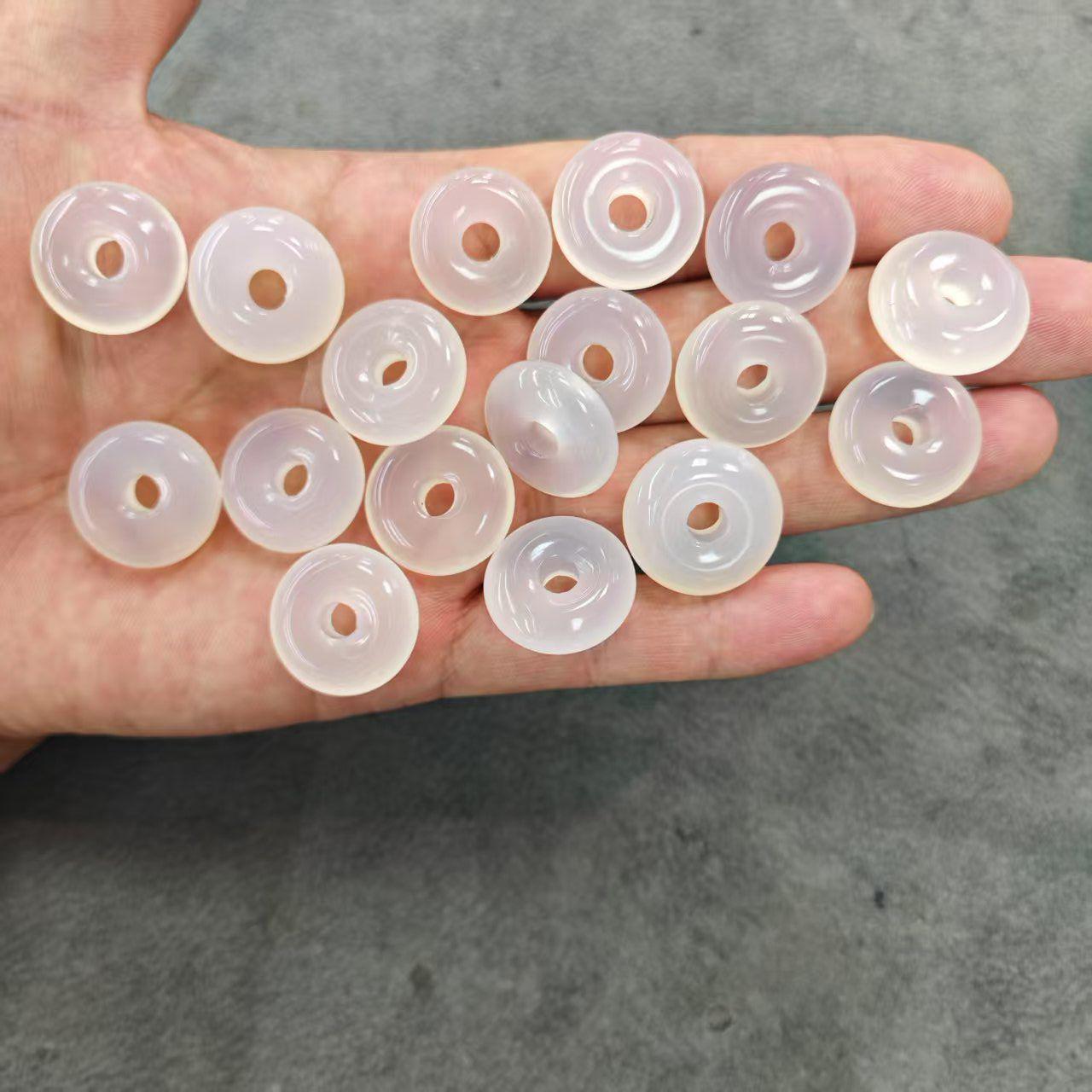 Handmade Natural Ice White Agate 15mm Ping An Kou Charm Bracelet Pendant