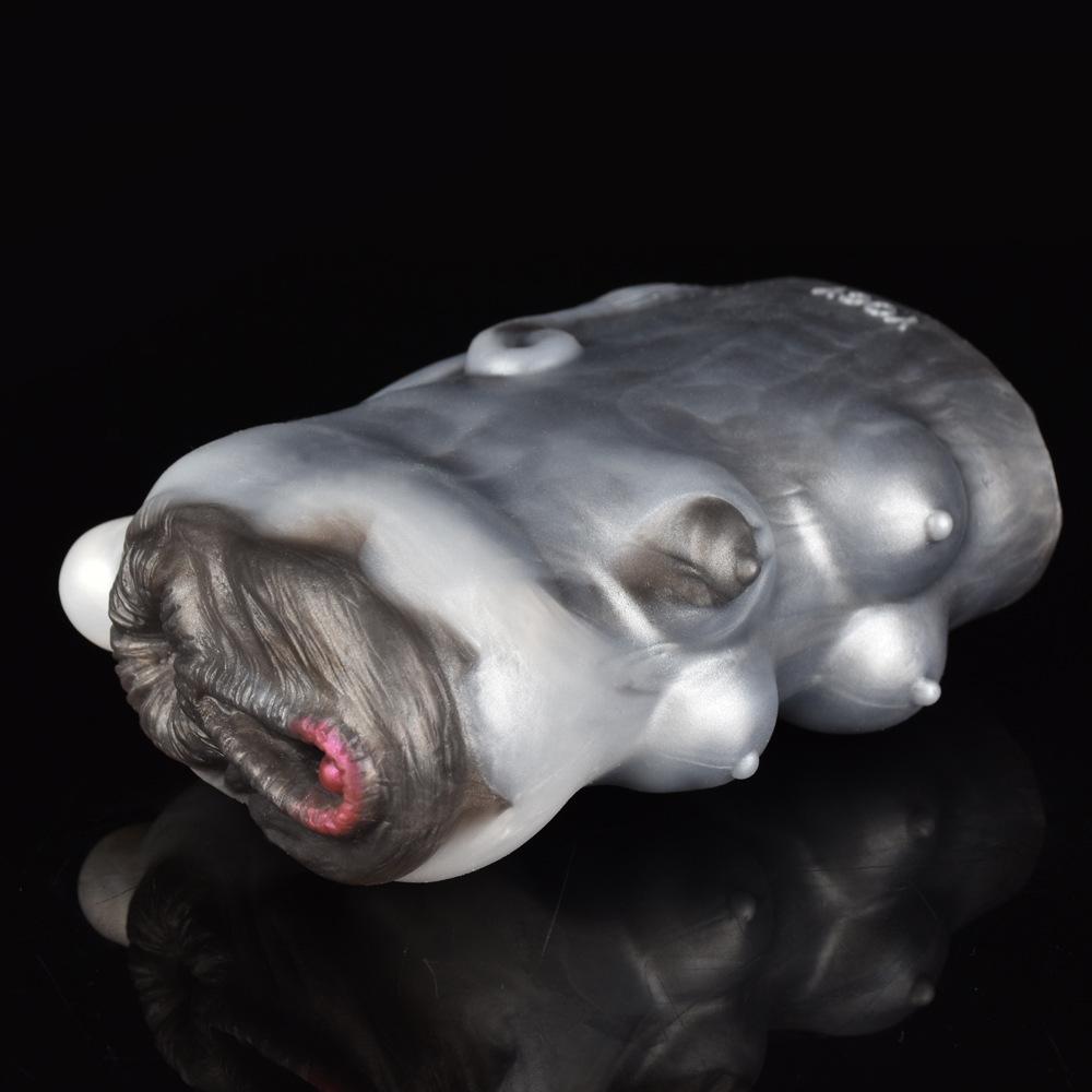 Masturbatoare pentru bărbați Dual Channel Forme ciudate asemănătoare vacii 16*9*6cm 720g Păpuși sexuale din silicon lichid Sex anal/vaginal