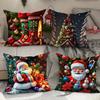Cartoon Santa Claus Polyester Pillow Cover Christmas Sofa Cushion Cover Home Holiday Printed Cushion Cover