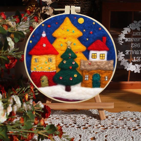 Vánoční sada na plstění jehlou Sváteční sada na malování plstí pro začátečníky Startovací sada pro plstění jehlou DIY řemeslná sada s podložkou jehly vlna dekorativní rámeček