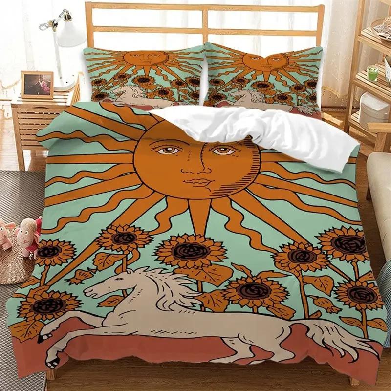 

Sun and Moon King Duvet Cover Bohemian Style Celestial Bedding Set Microfiber Galaxy Stars Comforter Cover For Kids Girls Teens EU Single(135*200cm)3pcs