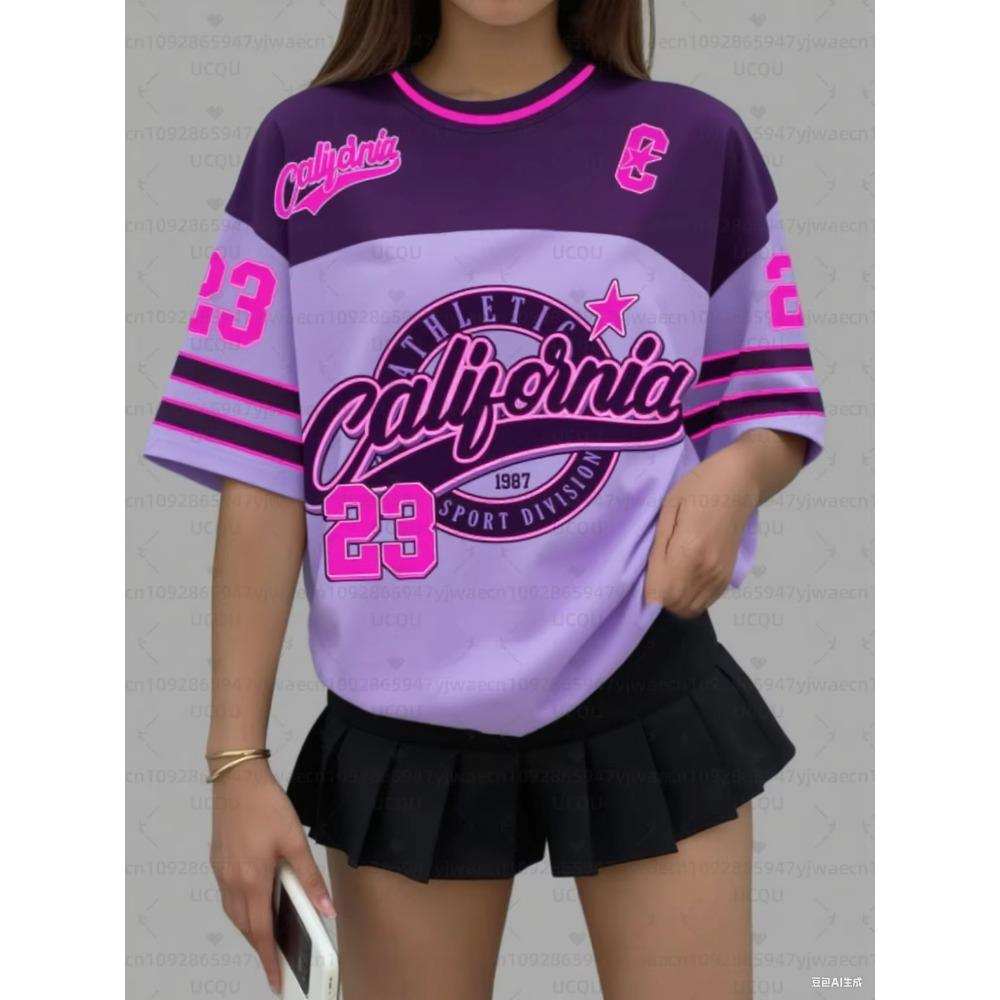 Women's California 23 Print V-Neck Short Sleeve T-Shirt Summer Graphic Tee Baseball Jerseys Plus Size Sport T-Shirt