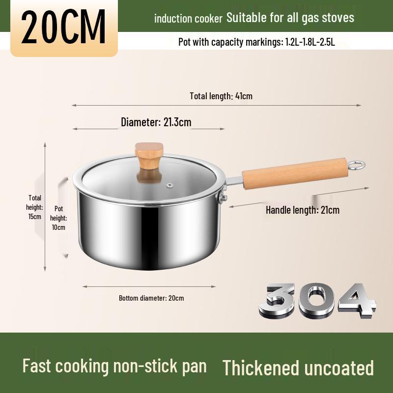 Olla de Cocina de Doble Capa de Acero Inoxidable 304 para Comida de Bebé, Cocción al Vapor, Sopa y Fideos - Sin Recubrimiento, Olla Pequeña Engrosada para Leche.