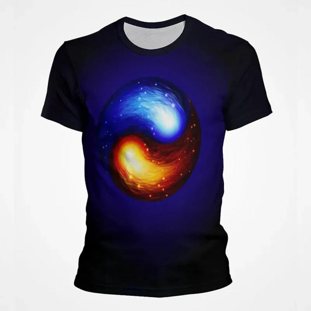 Yin Yang Gossip Punk Style 3D Digital Printed Men's Casual Fashion Round Neck Short Sleeved T-shirt