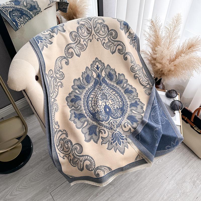 Versatile Double-Sided Imitation Cashmere Scarf Women'S Winter Dual-Purpose Air-Conditioned Room Large Shawl Warm Scarf