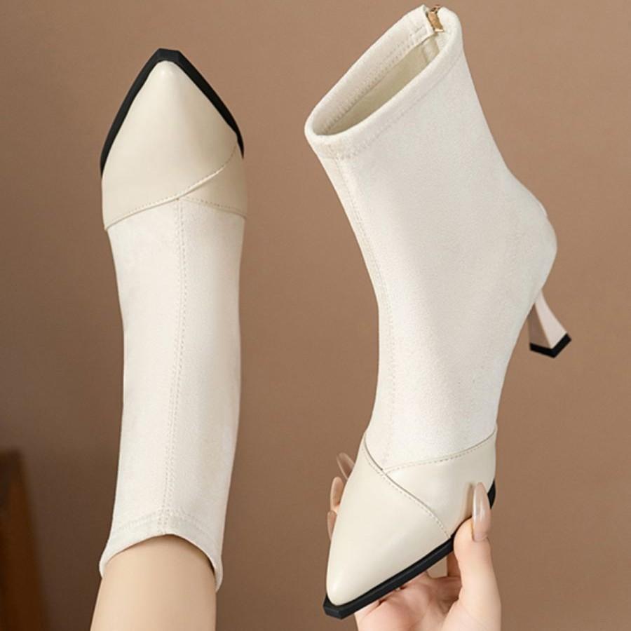 Fashion pointed short boots women's autumn and winter 2025 new thin heel high heels elastic thin boots Korean small ankle boots