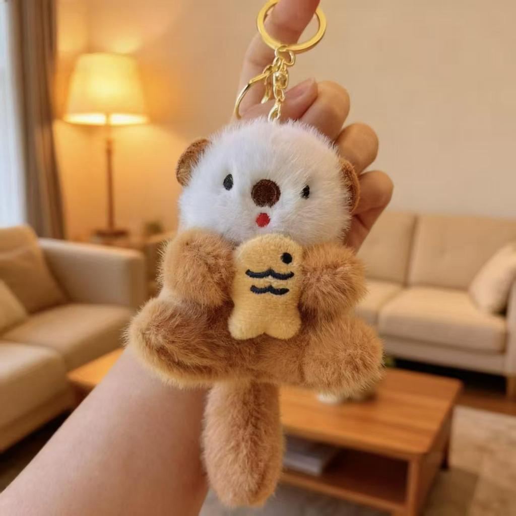Cute Otter Plush Keychain: Fish-Hugging Doll Ornament