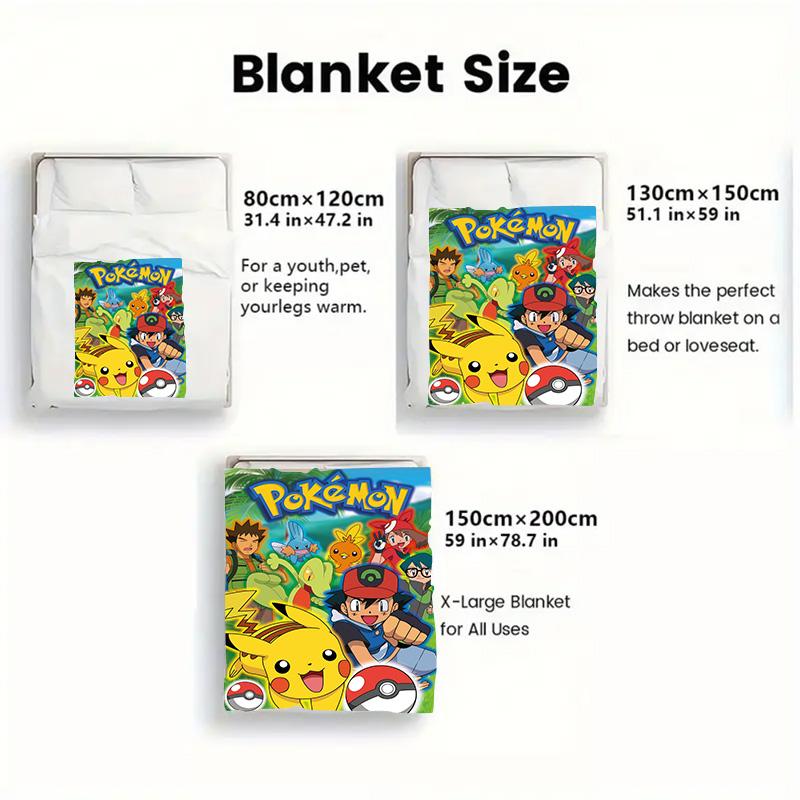 Cute Pokemon Printed Blanket Lightweight Plush Fleece for Napping Travel Bedroom Living Room Ideal Anime Fans Gift THW
