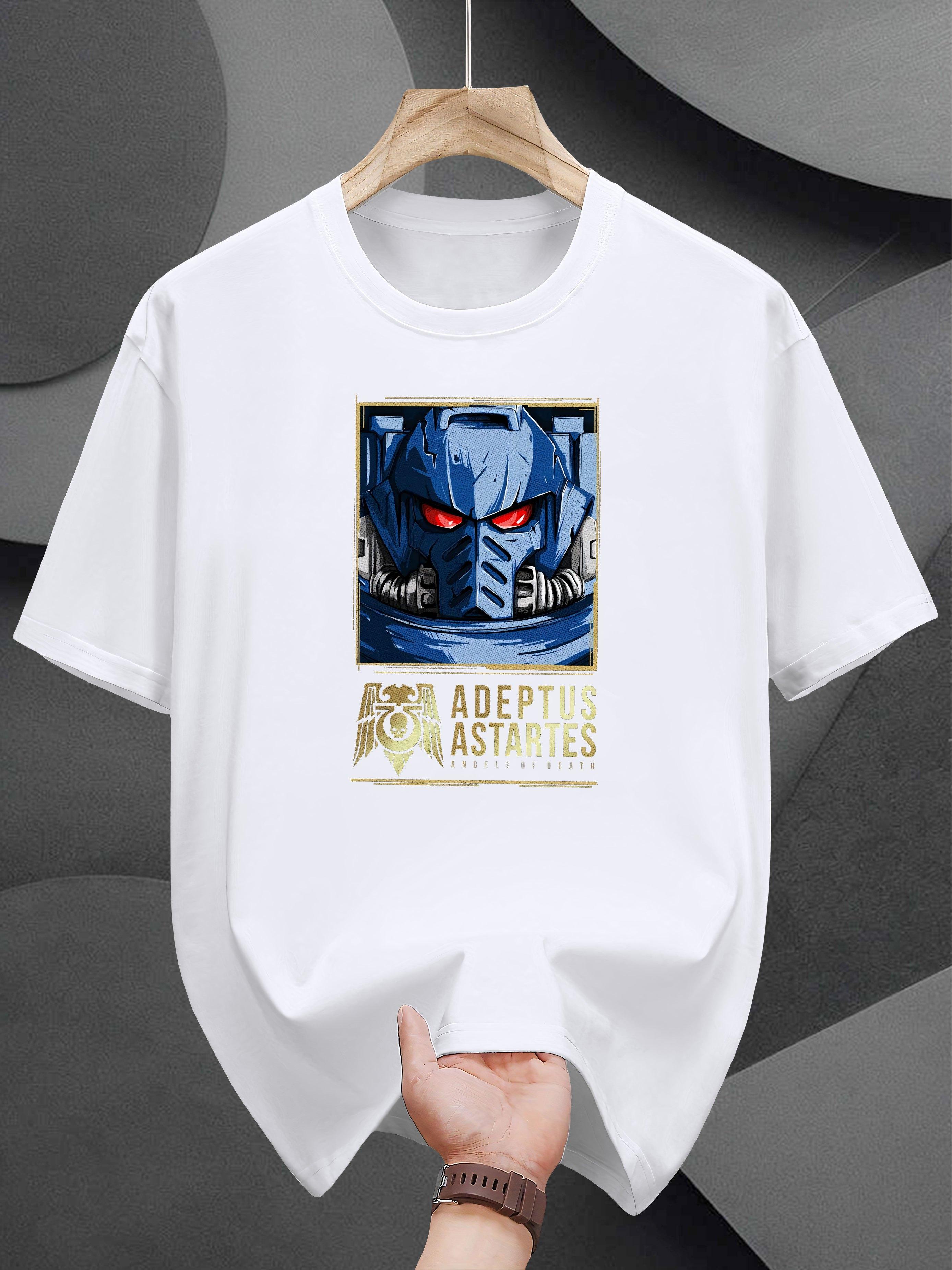 

Graphic Print T-shirt - Black Casual Short Sleeve Round Neck Summer Tee with Bold Robot & ADEPTUS ASTRAtes Design M