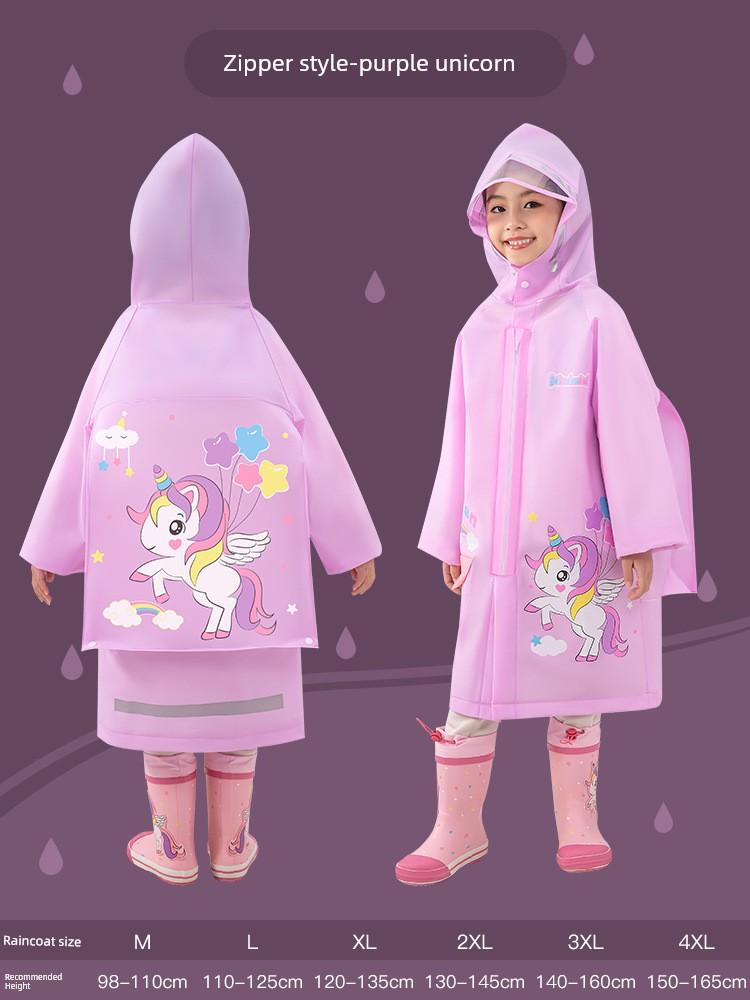 Kids Raincoat with Schoolbag Position Cartoon One-Piece Extra Large Raincoat for Primary and Secondary School Students Waterproof Cycling Boys and