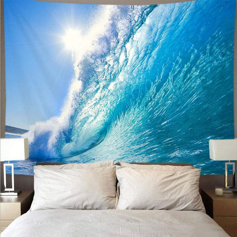 

Гобелен с голубым небом, морским пейзажем, огромными волнами, белыми облаками, настенный гобелен в стиле хиппи, украшение для спальни, гобелен с принтом из полиэстера 100X75CM