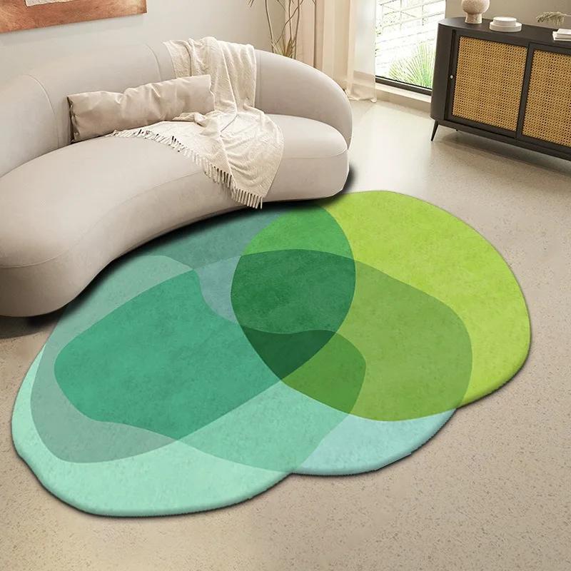Large Modern Luxury Carpets for Living Room Fluffy Soft Green Plush Carpet Cream Irregular Rug Home Thickened Mat Washable Mats
