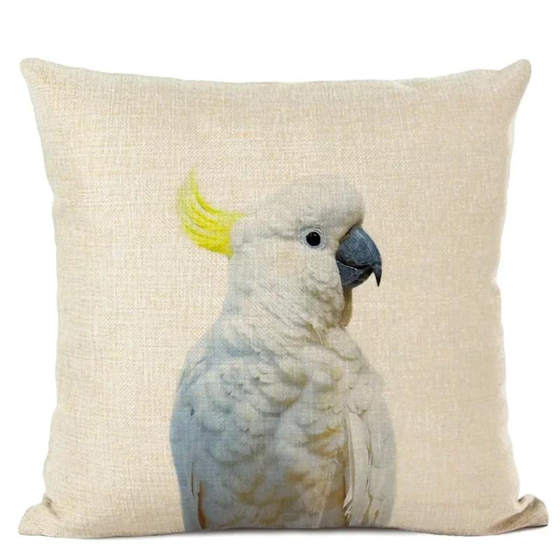 Cute Animal Parrot Linen Pillowcase Deer Wolf Pillows Case For Bedroom Pillow Cover Living Room Decoration Boy Girl Room 45X45Cm
