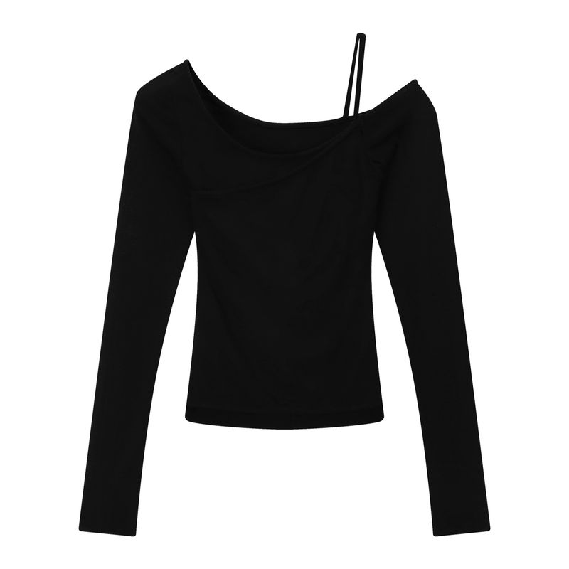 Kumikumi Design Sense Solid Niche Chic Sloping Shoulder Long Sleeves Shirt Women Autumn Slim Fit Slimming Versatile Top