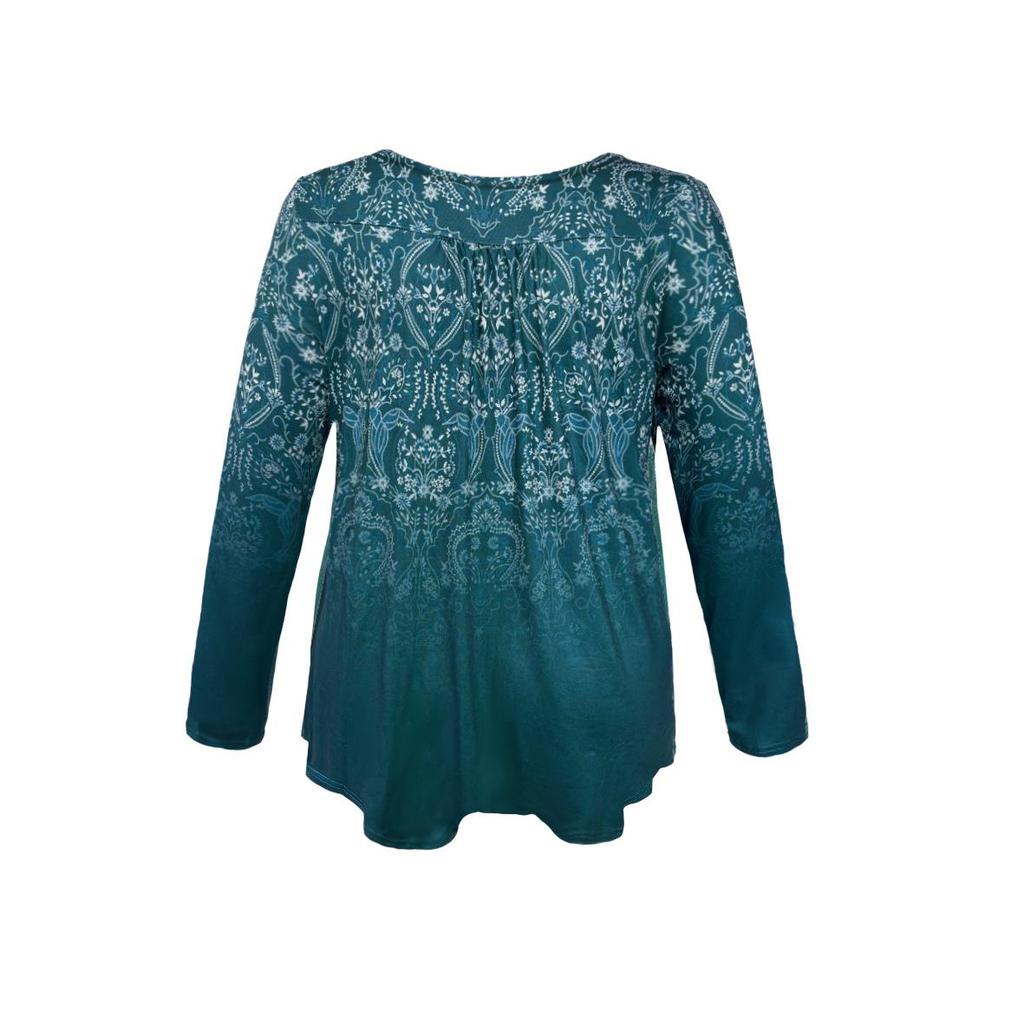 2025 Europäische & Amerikanische Übergröße Herbst Damen Print Knopf Langarm Oberteil T-Shirt