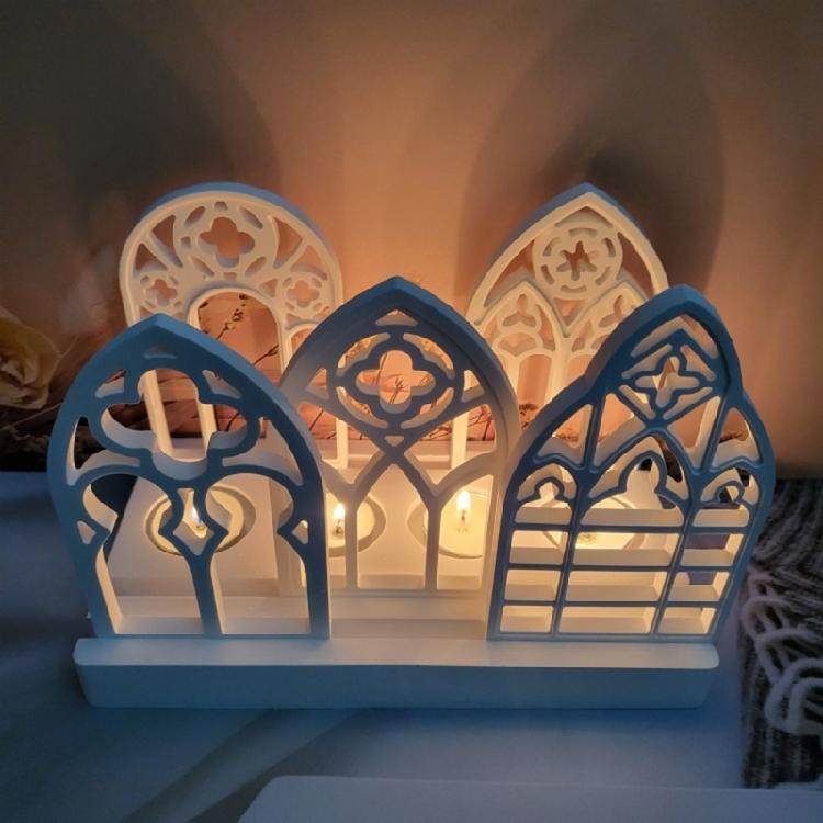 5pcs Candlesticks Silicone Molds Gothic House Candle Holder Castings Molds
