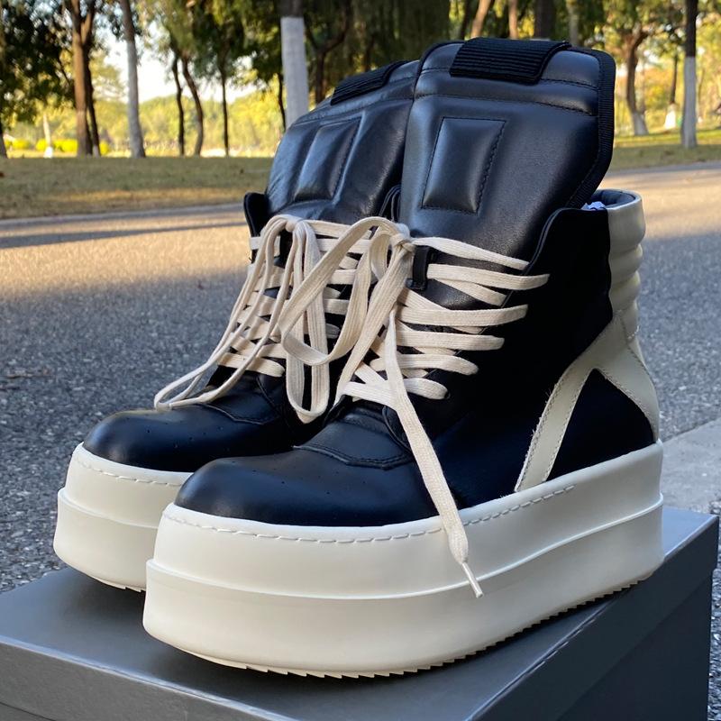 ~ High-top shoes soft leather inverted triangular thick-soled heightening shoes autumn new women's sports board shoes