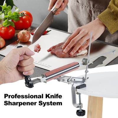 Knife Sharpener, 360 Degree Rotating with 6 Sharpening Stones 180 400 800 1500 2000 3000, 15 Degree Fixed Angle, 180 Degree Reverse Clamp for S