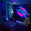 Tapisserie Astronaute Galaxie Trippy 2D, Tapisserie Fluorescente UV pour Chambre d'Étudiant
