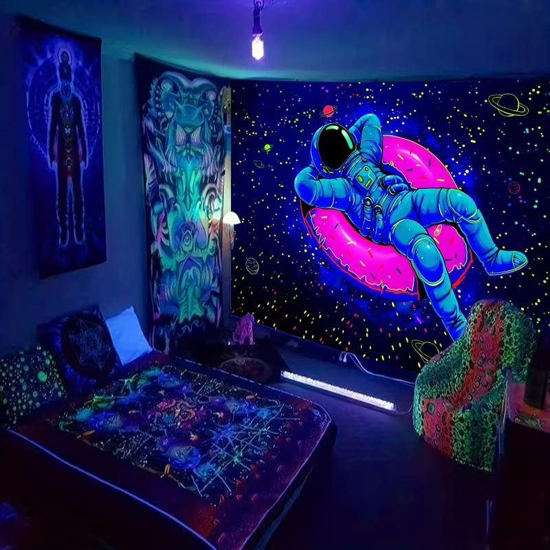 

2D Trippy Astronaut Galaxy Tapestry, Blacklight UV Glow Tapestry for Dorm Room 47.2x31.5inch/120*80cm