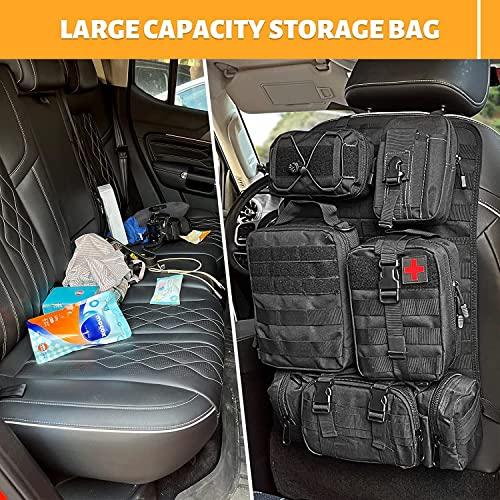 FUNY Tactical Car Seat Back Organizer, Upgraded Tactical Vehicle Panel Organizer with 5 Removable Molle Pouches, Universal Fit for Most Vehicles (Blac