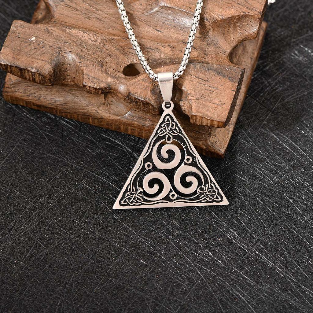 Vintage Stainless Steel Triangle Pendant Viking Celtic Knot Necklace Jewelry
