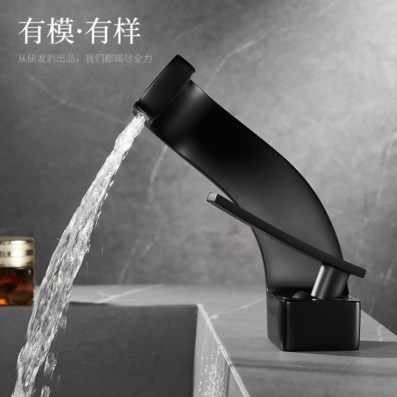 Golden Creative Waterfall Home Single Hole Handwashing Basin Face Washing Basin Desk Basin Faucet Bathroom  Faucet