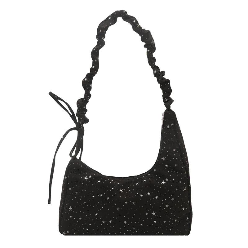

Sweet texture pleated bag large capacity personalized dumpling bag daily commute star shoulder armpit bag чёрный