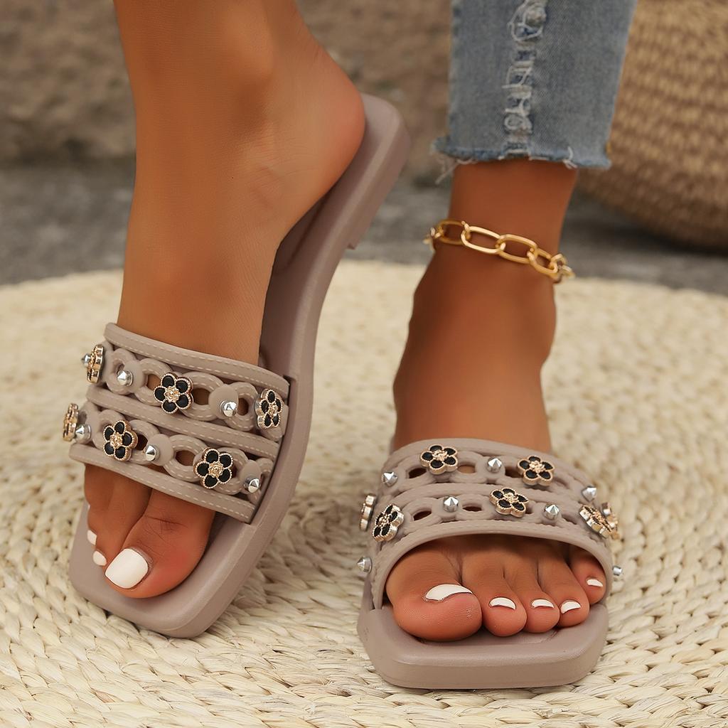 2024 Sommer Mode Lässige Einfarbige Sandalen für Damen mit eckiger Zehenpartie Sexy Ausgehöhlte Sandalen mit quadratischem Absatz Offene Zehenslipper